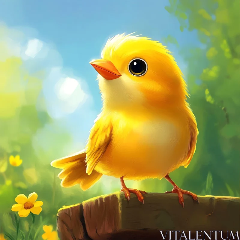 Sunny Bird on Wooden Post AI Image