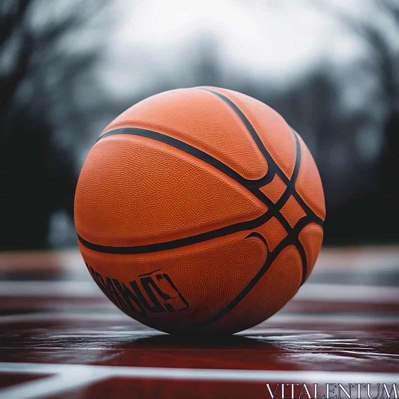 Orange Basketball on Wet Court AI Image