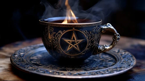 Mystical Brew: Pentagram Cup Ablaze