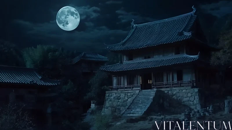 Lunar Asian Architecture at Night AI Image