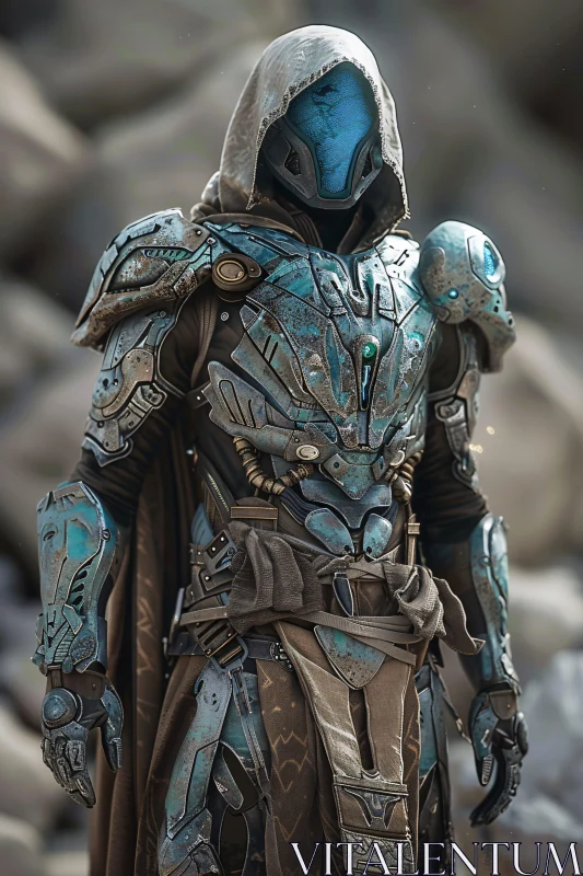 AI ART Armored Cyborg with Hooded Cloak