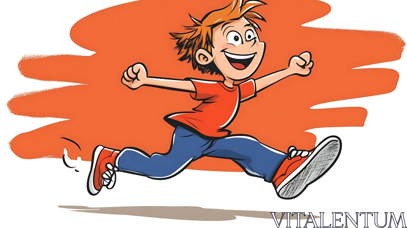 Cartoon Boy in Motion, Orange Backdrop AI Image