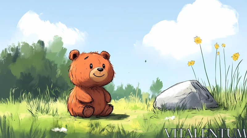 Cute Bear in Nature Art AI Image