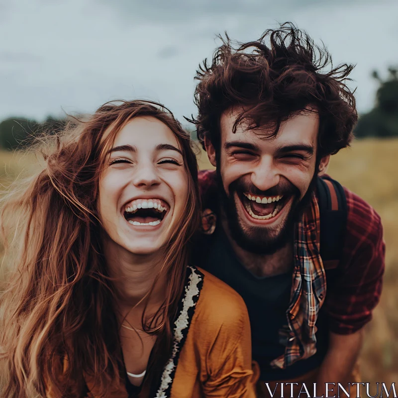 Couple's Joyful Laughter in Natural Light AI Image