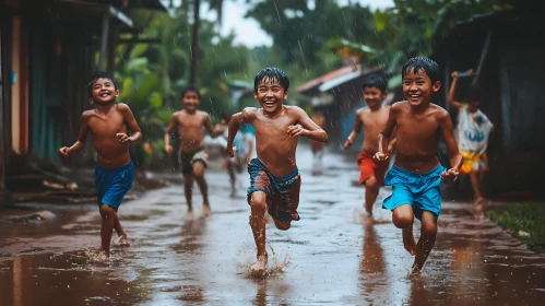 Kids Having Fun in Rainy Weather