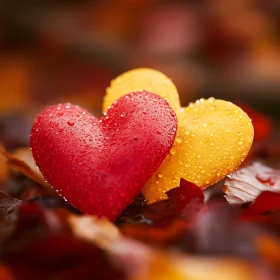 Red and Yellow Hearts with Water Droplets