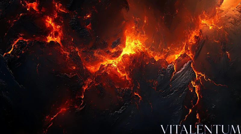 Molten Lava and Fiery Volcano Eruption AI Image