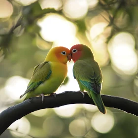 Pair of Parrots Kissing on a Tree