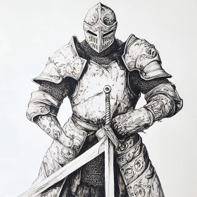 Armored Knight with Sword Illustration