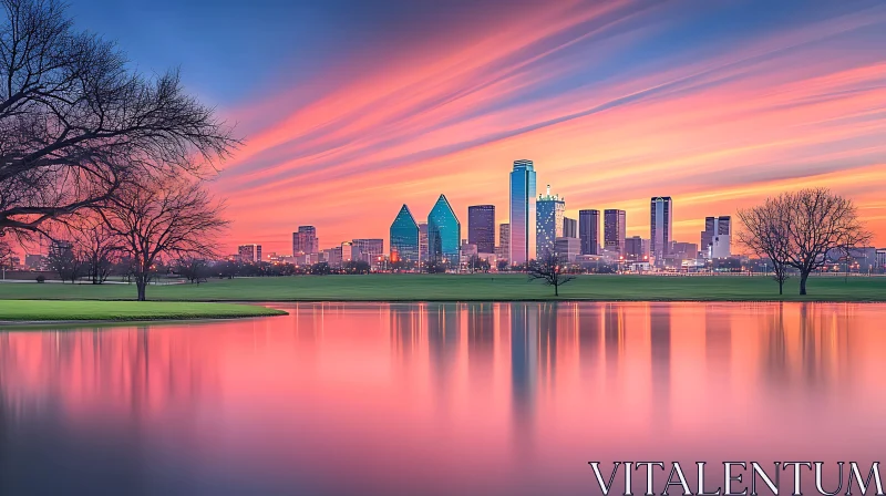 AI ART Sunset Over Cityscape Reflection