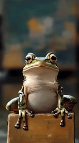 Frog on a Block with a Soothing Backdrop