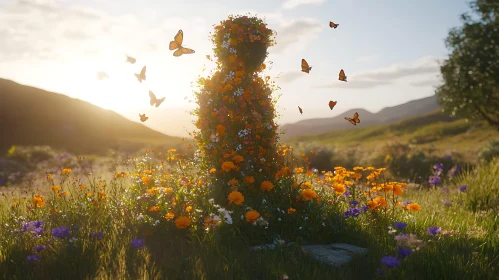 Butterflies and Blossoms in Golden Light