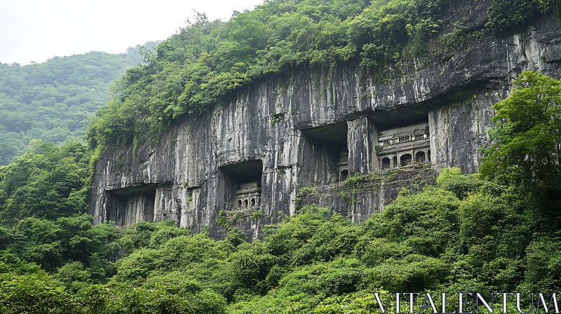 AI ART Ancient Carvings in the Mountain Side