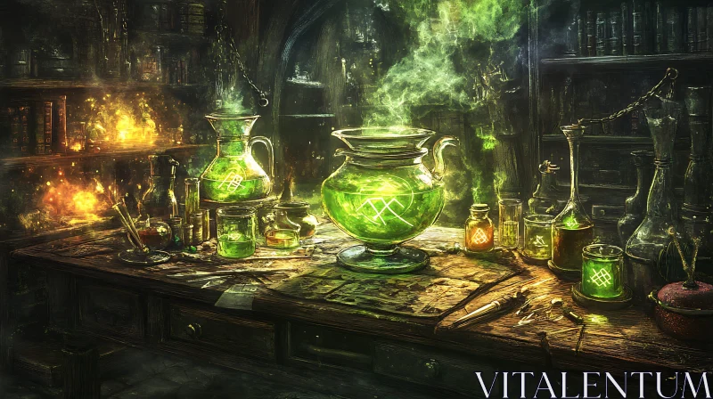 AI ART Alchemist's Green Potion Still Life