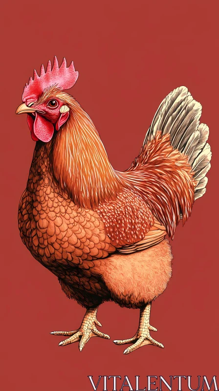 AI ART Detailed Rooster Drawing with Red Backdrop