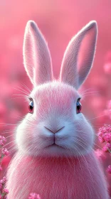 Fairy-tale Pink Rabbit in Blooming Paradise