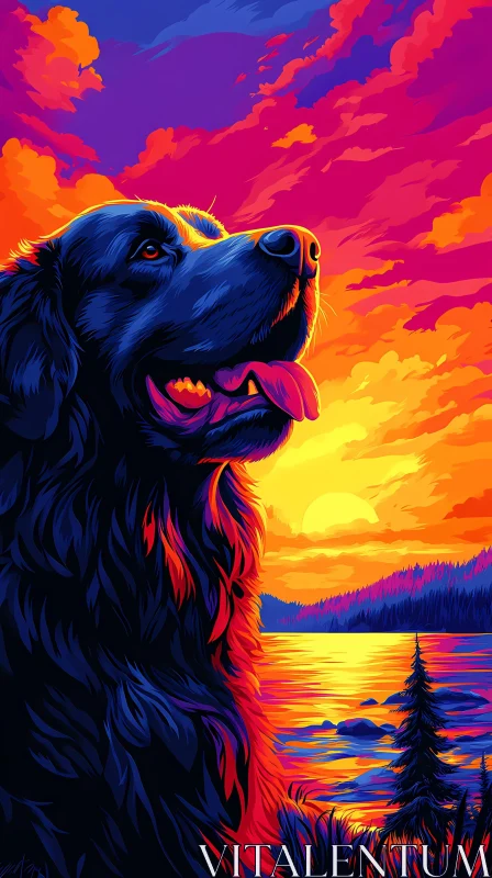 Artistic Dog at Sunset AI Image