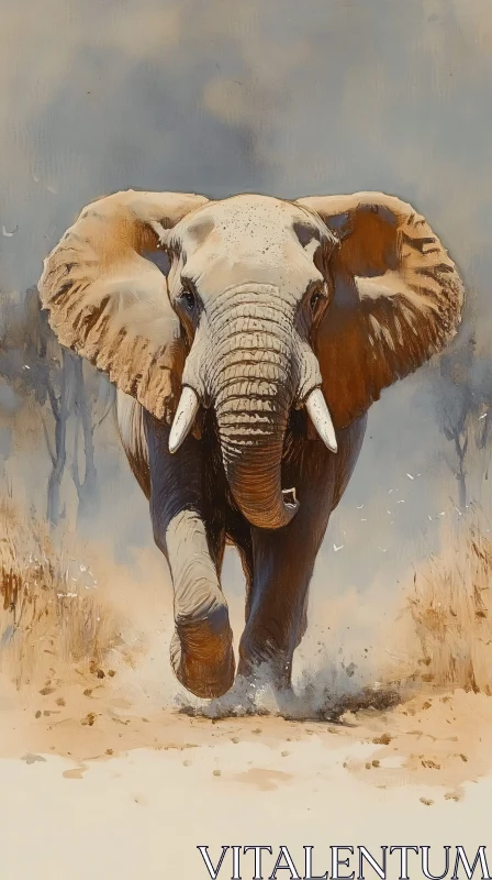 Elephant Charging Through Wilderness AI Image