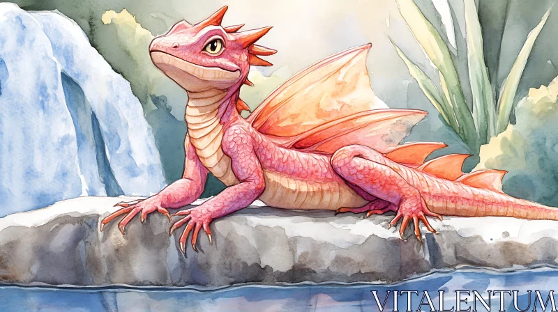 AI ART Pink Dragon on a Rock