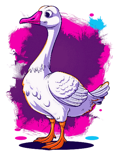 POD Design Cartoon Goose Apparel Design with Colorful Splatter Background