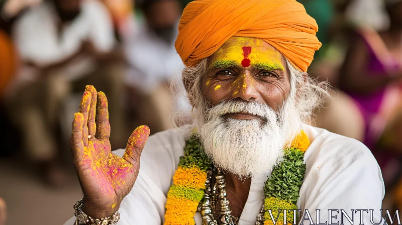 Traditional Indian Man with Painted Hand AI Image