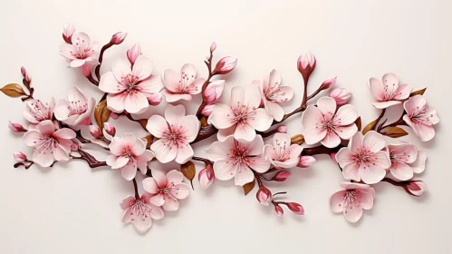 Cherry Blossom Branch in 3D Ceramic and Paper Cutout Style