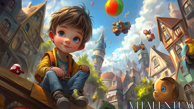 Child in Fantasy Town AI Image