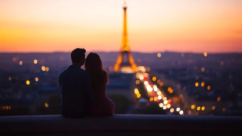 Couple watching sunset in Paris