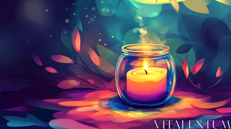 AI ART Glowing Candle in Glass Jar Art