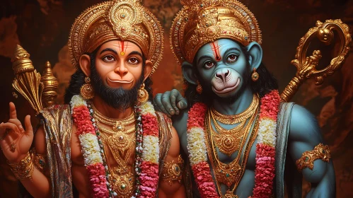 Golden Gods: A Portrait of Hanuman and Friend