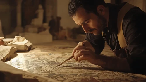 Focused Artisan Working on Detailed Map