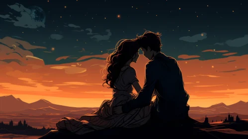 Love in the Sunset: A Romantic Manga-styled Illustration