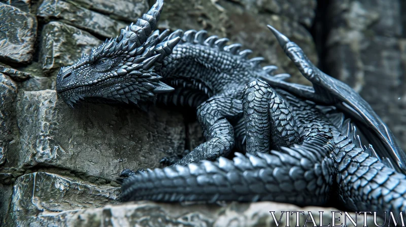 Majestic Silver Dragon Resting on Rock - 3D Fantasy Art AI Image