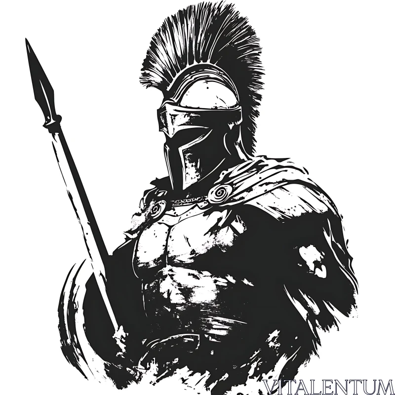 AI ART Monochrome Spartan Warrior Illustration