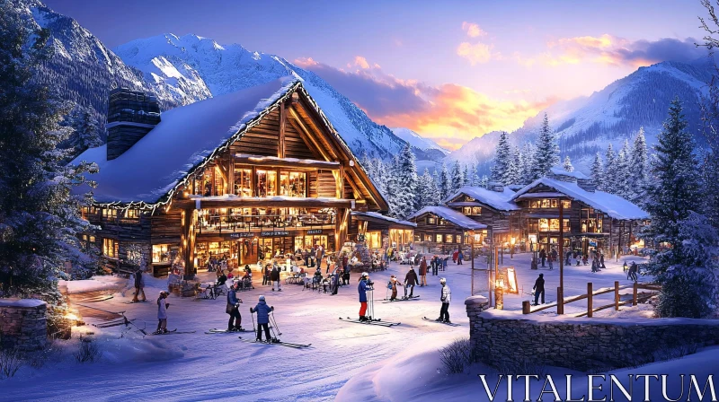 AI ART Charming Ski Resort Nested in Picturesque Mountain Landscape