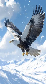 Eagle in Flight over Winter Landscape