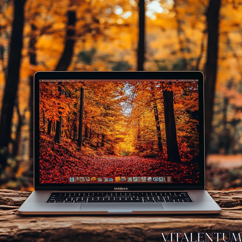 Fall Forest Scene on Laptop AI Image