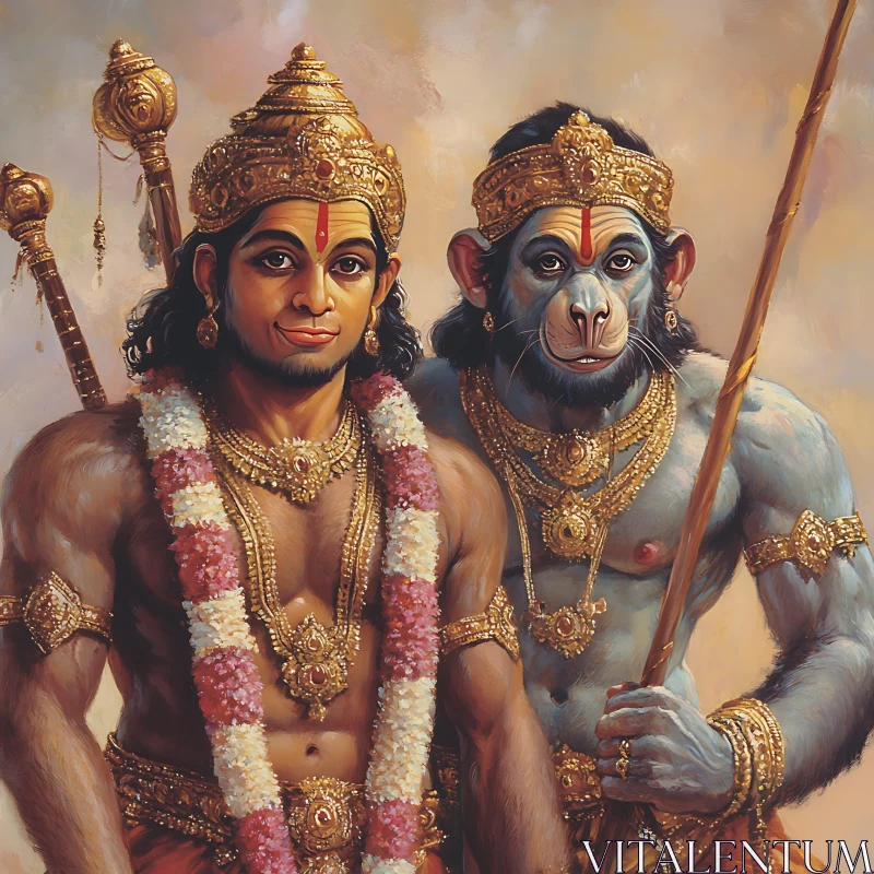 Portrait of Gods and Monkey in Gold AI Image