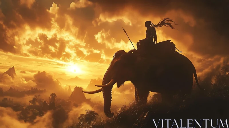 AI ART Silhouette of Warrior on Elephant