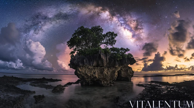 AI ART Rocky Island Under the Milky Way