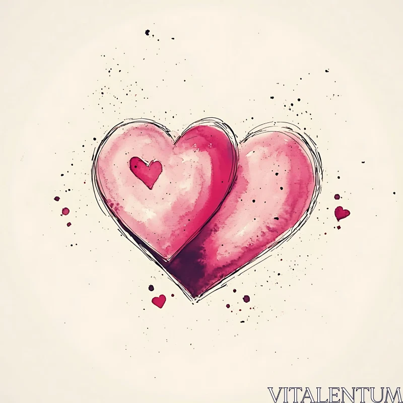 AI ART Pink Watercolor Hearts Art