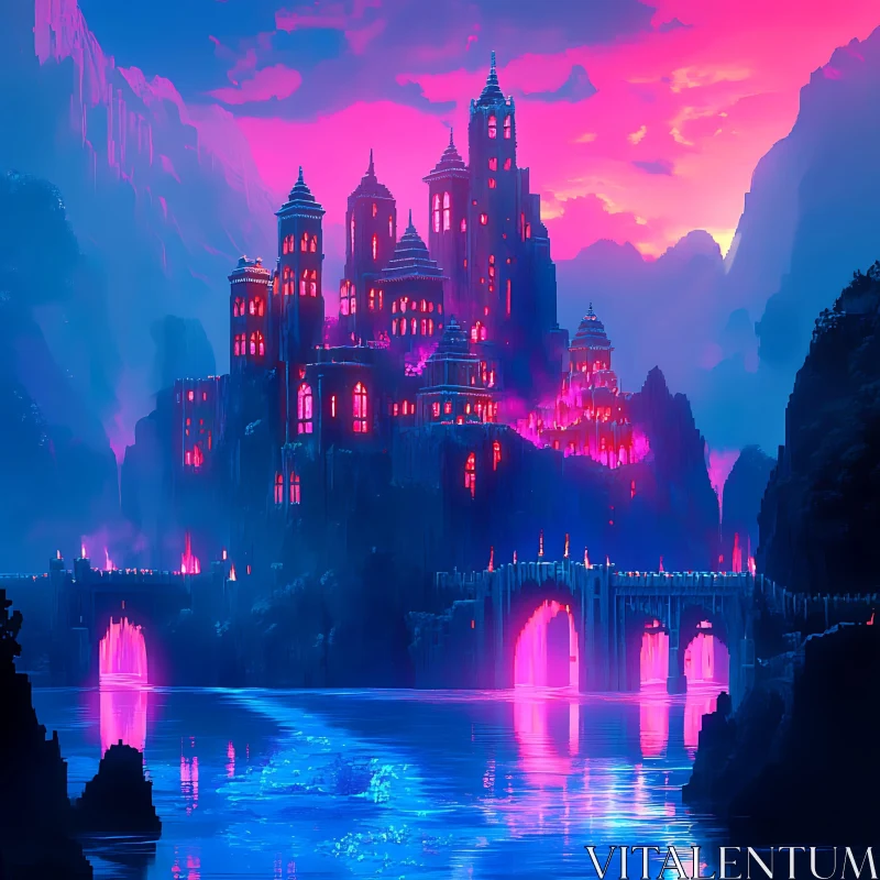 Fantasy Castle at Sunset AI Image