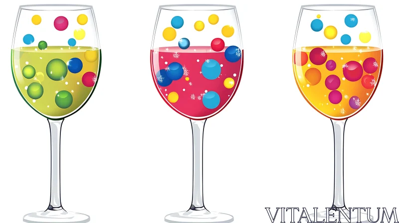 Colorful Spheres in Wine Glasses AI Image