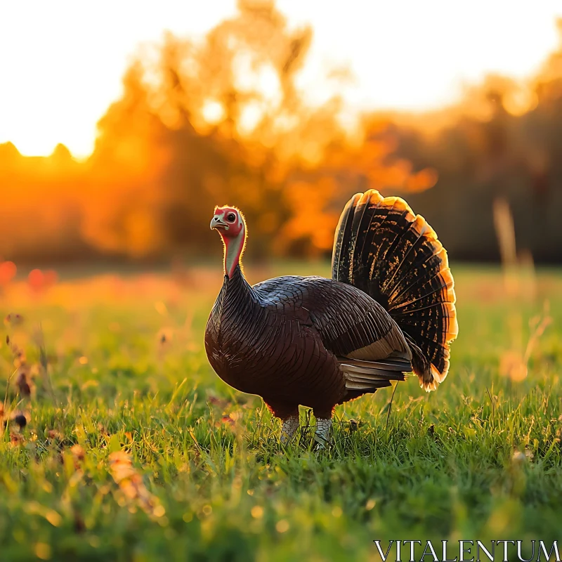 Wild Turkey in Autumn Meadow AI Image