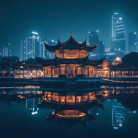 Temple Reflection at Night