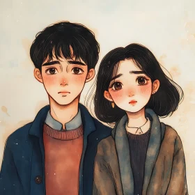 Youthful Affection: Anime Couple Portrait