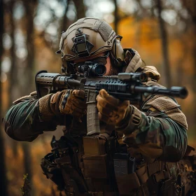 Camouflaged Warrior in Woodland Ambush