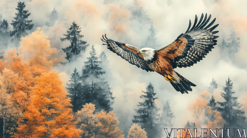 Eagle in Autumnal Flight AI Image