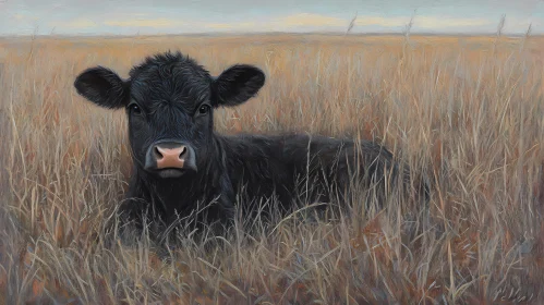 Serene Calf in Natural Pasture