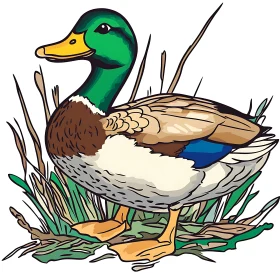 Cartoon Duck in Reeds